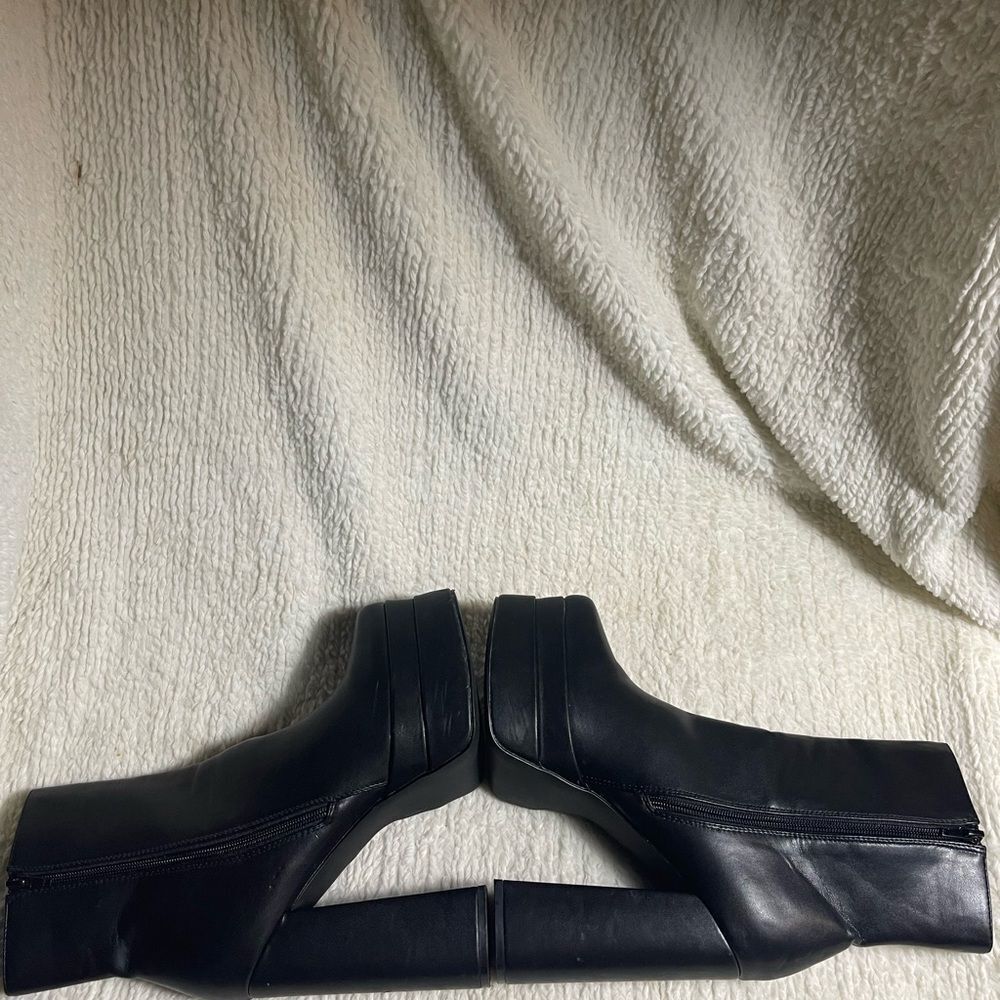 Olivia Ferguson synthetic black platform block heel ankle boots side zipper SZ9 - Picture 11 of 14